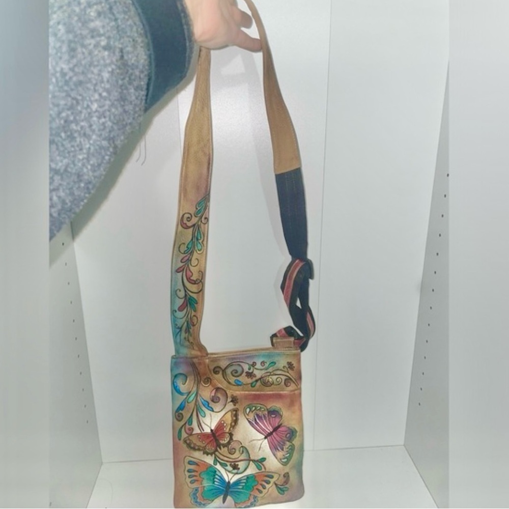 Butterfly bag hand painted Anuschka purse bohemian travel messenger bag - Picture 16 of 16